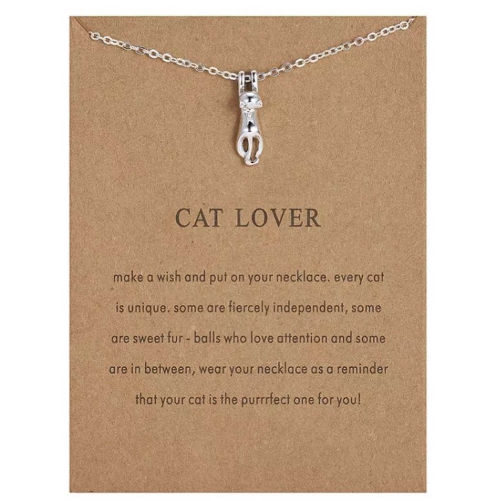 🎉 New Cat Lover Silver Plated Chain Necklace & Card